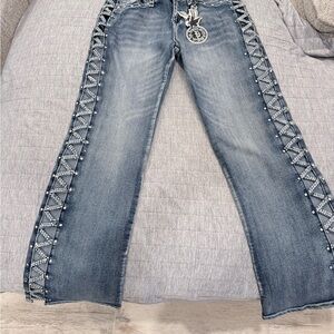 Embellished Rhinestone Flare Jeans